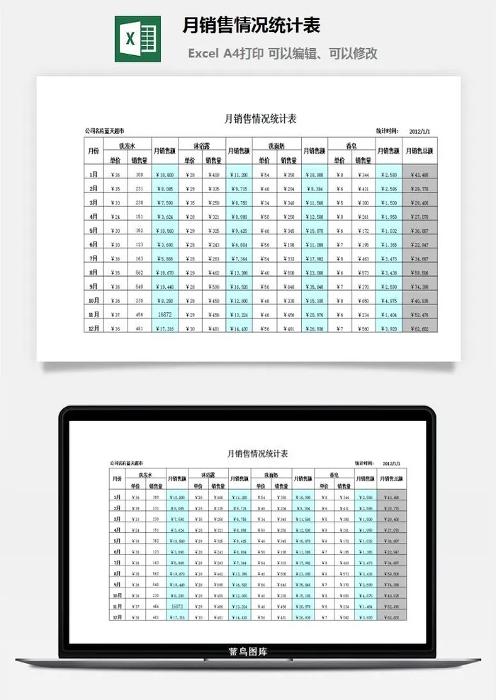 月销售情况统计表excel模板