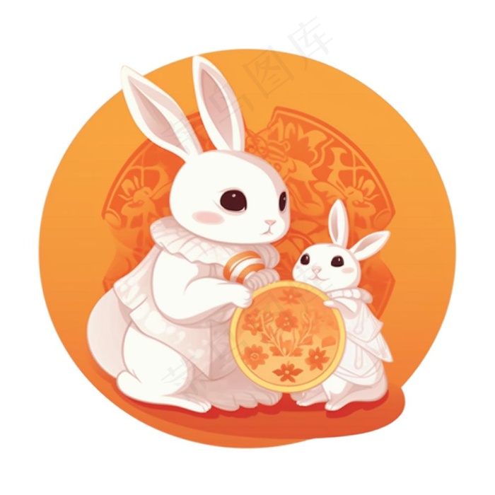 中秋月饼玉兔插画免抠(1024x1024)