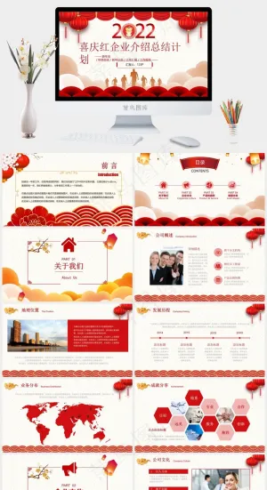 实用大气喜庆红企业介绍总结计划通用ppt模板预览图