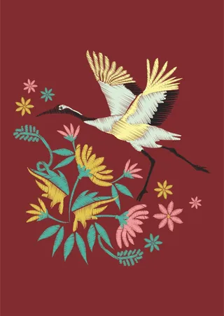 仙鹤刺绣绣花