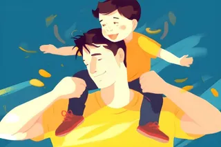父亲和肩上的孩子背景