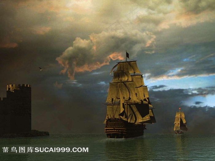 抽象派艺术老式帆船素材图片