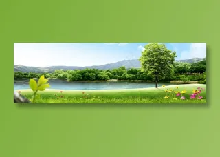 春天绿色环保风景蓝天白云草地背景