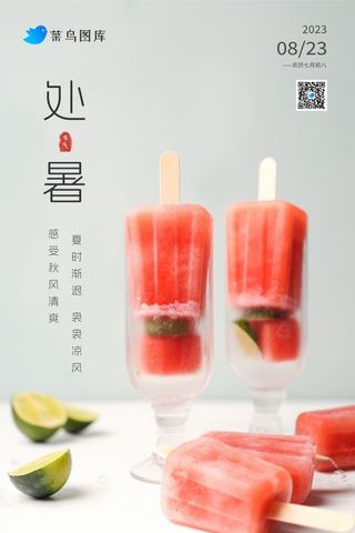 处暑清爽夏日西瓜冰棍节气海报