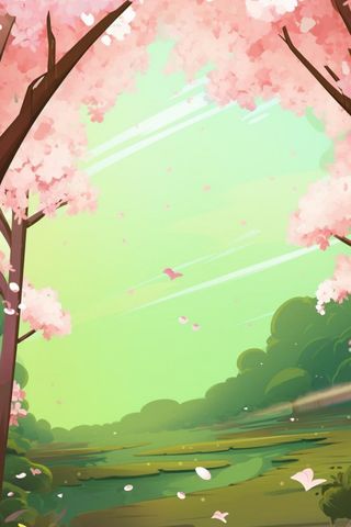 春夏草地樱花背景