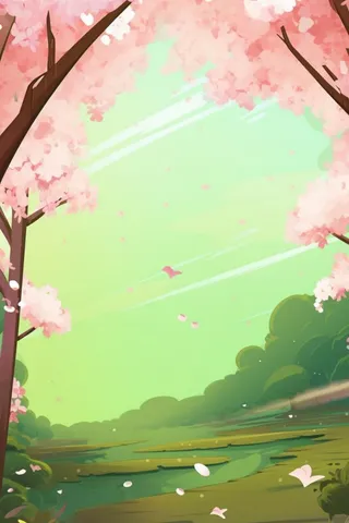 春夏草地樱花背景