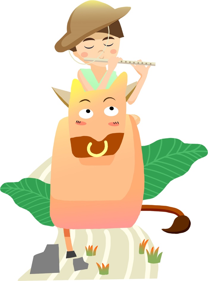 清明清明节卡通牧童和牛