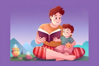 父亲爸爸抱着孩子看书阅读背景