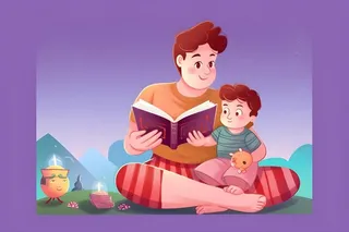 父亲爸爸抱着孩子看书阅读背景