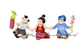 卡通三个童子素材