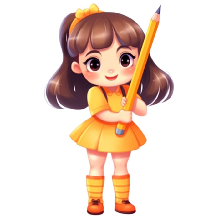 橙色女孩拿着笔免抠