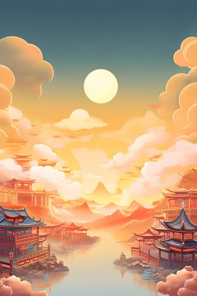 国风月亮淡雅渐变意境背景(2400x3600)
