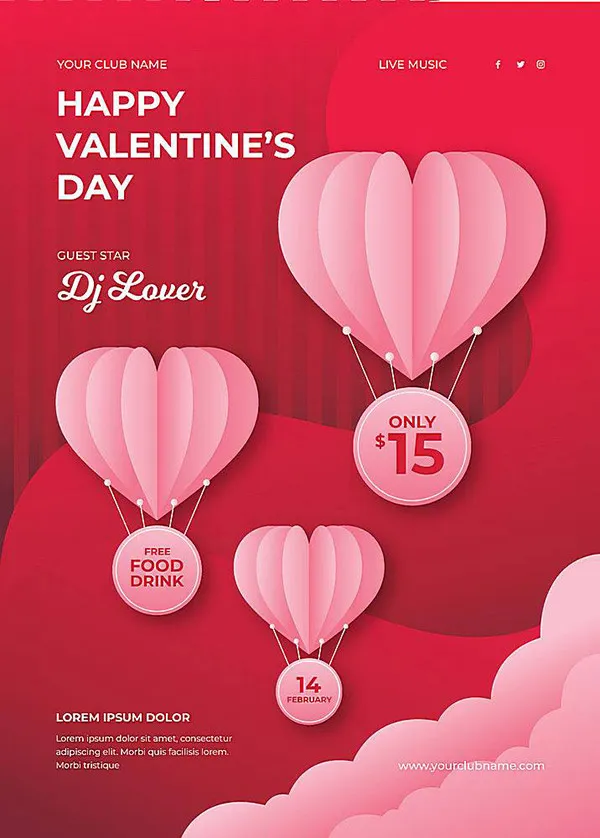 情人节促销海报eps,ai矢量模版下载