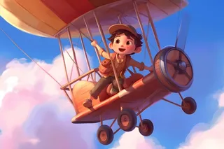 乘坐热气球滑翔粉紫云彩人物动画背景