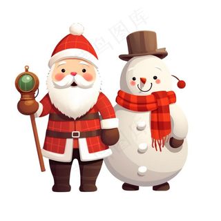 圣诞老人雪人卡通插画免抠