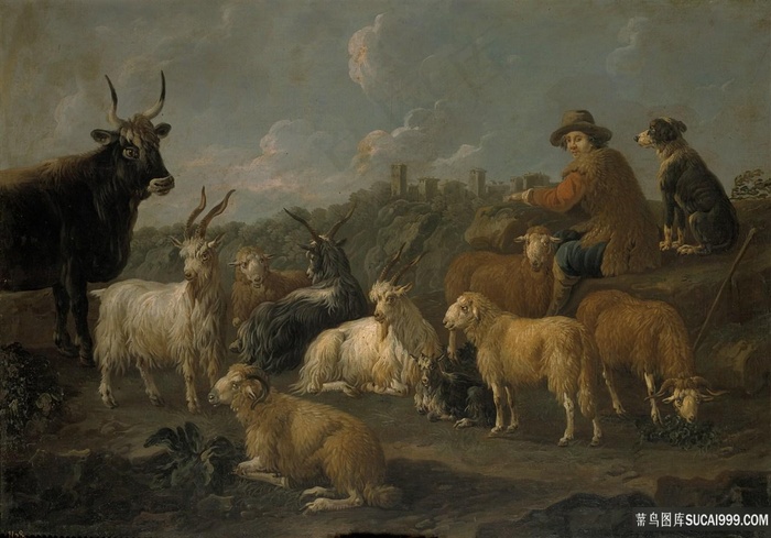 山崖人物唯美风景画