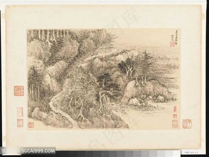 清代画家王翚仿古山水作品夏木垂阴国画图片