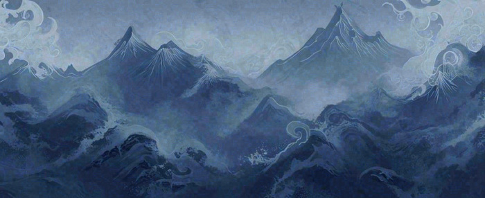 中国风意境山脉雪山海浪蓝色云层，末日暗黑恐怖(1488x609)