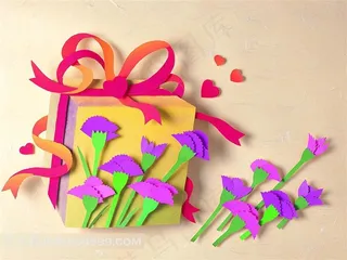 纸雕礼物蝴蝶结鲜花素材