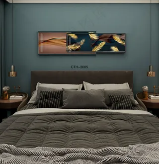 大气时尚家居室内装饰场景卧室床铺壁画背景图背景效果图现代简约抽象画