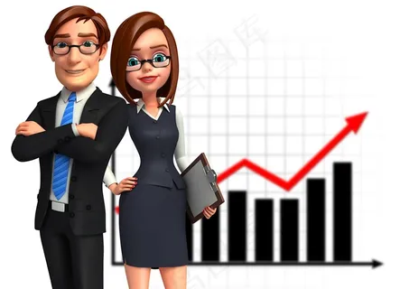 站在数据图前的卡通商务男女高清图片