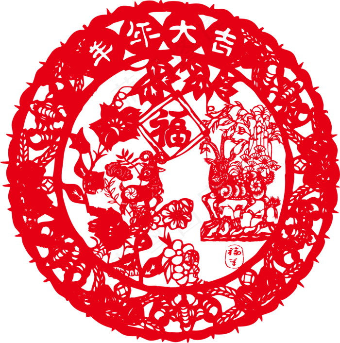 羊年剪纸 剪纸风元素ai矢量模版下载
