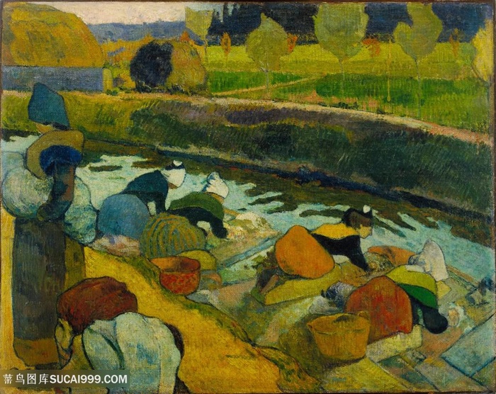 高更油画溪边洗衣服的农妇