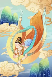 复古中国风国潮神话人物敦煌插画仙女手绘海报背景PSD设计素材