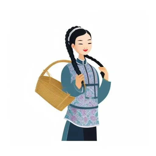 一个身穿民族服装手里拿着篮筐的女孩插画png免抠(2048x2048)