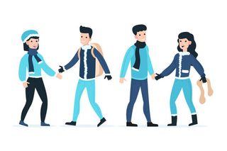 冬天服饰服装冬装穿冬装保暖冬季卡通人物男女装Ai矢量图片素材