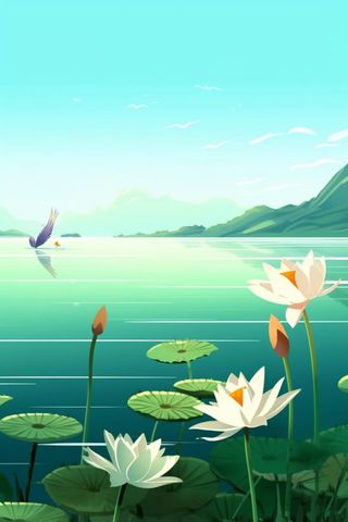 创意简约绿色清新国风莲花背景