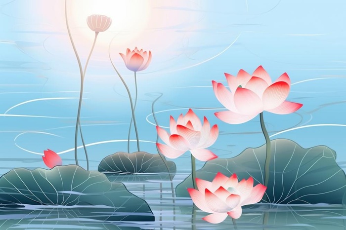 蓝色光影清新荷花背景(1344x896)