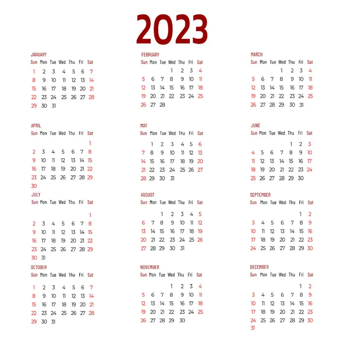 2023年日历白色背景