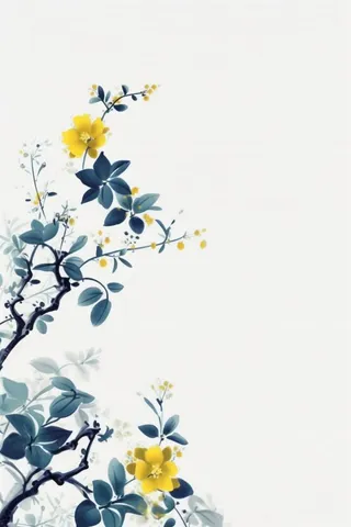 中国风简约淡雅蓝色枝叶背景