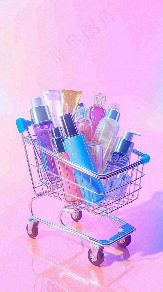 商品购物车电商美妆洗漱用品，彩色缤纷C4D(816x1456)