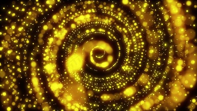 金的, 界, 抽象, 粒子, 戒指, 音乐背景, 循环