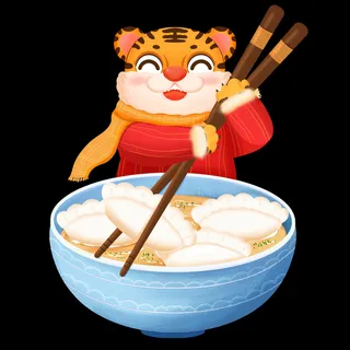 中国风2022虎年元旦新年卡通老虎形象装饰元素插画ps素材 中国风2022虎年元旦新年卡通老虎形象装饰元素插画ps素材