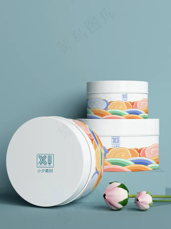 国潮风中式文创化妆品盒智能样机psd模版下载