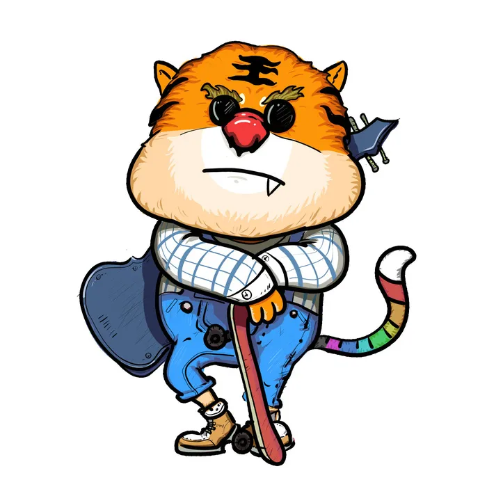 2022虎年吉祥物卡通公仔小老虎形象设计福字元素手绘插画psd素材(2000x2000)psd模版下载