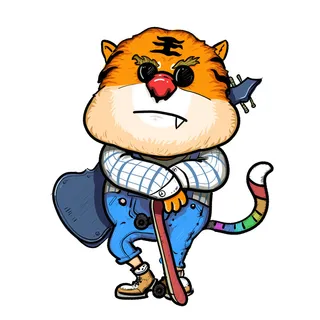 2022虎年吉祥物卡通公仔小老虎形象设计福字元素手绘插画psd素材