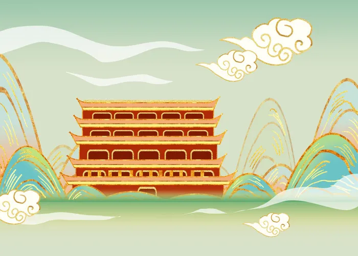 国潮镇海楼地标建筑psd模版下载