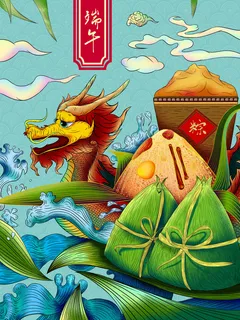 国潮风中国传统节日端午节赛龙舟粽子场景插画海报PSD设计素材 国潮风中国传统节日端午节赛龙舟粽子场景插画海报PSD设计素材