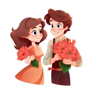 520情人节情侣亲吻送花免抠