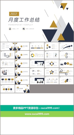 简洁三角月度工作总结PPT模板