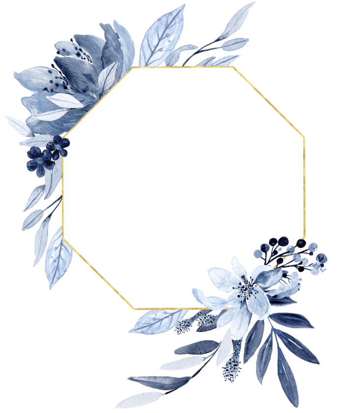 海军蓝金线水彩花卉素材