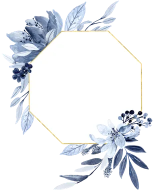 海军蓝金线水彩花卉素材