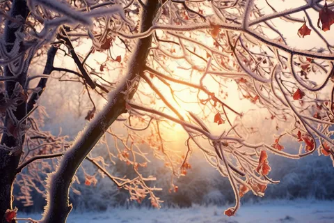 冬天树枝上的白霜雾凇摄影图