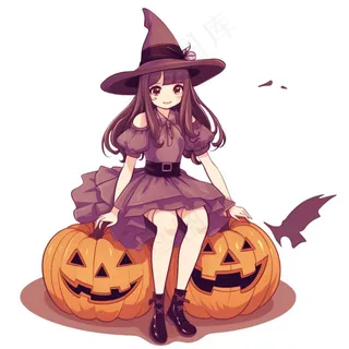 万圣节女巫南瓜灯捣蛋卡通插画免抠