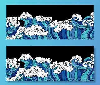 中国风国潮插画海浪波浪背景装饰浪花图案元素