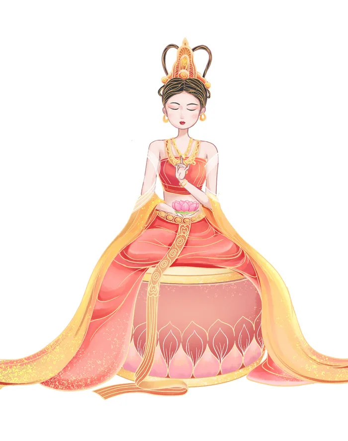 手绘国潮中国风古代敦煌神话飞天仙女美女古装人物插画PSD素材psd模版下载